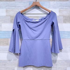 Susana Monaco Off The Shoulder Slit Bell Sleeve Blouse Gray Ponte Womens Small